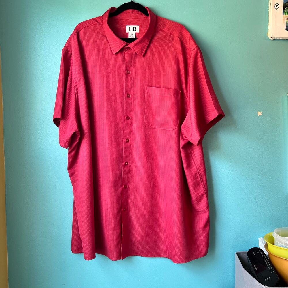Harbor Bay HB Shirt Mens 4XL red Button Up Short Sleeve Pocket HB